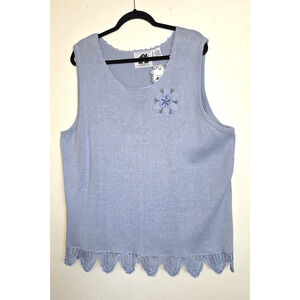 Storybook Knits Pastel Blue Tank Sweater Top Plus Sz 3X Crocheted HSN Tags Rare
